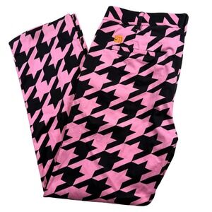 Loudmouth Golf Pants Mens 38x34L Pink Black Houndstooth Stretch Trousers